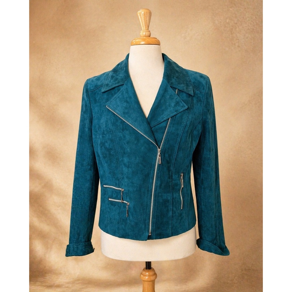 Women’s Teal Suede Asymmetric Moto Jacket